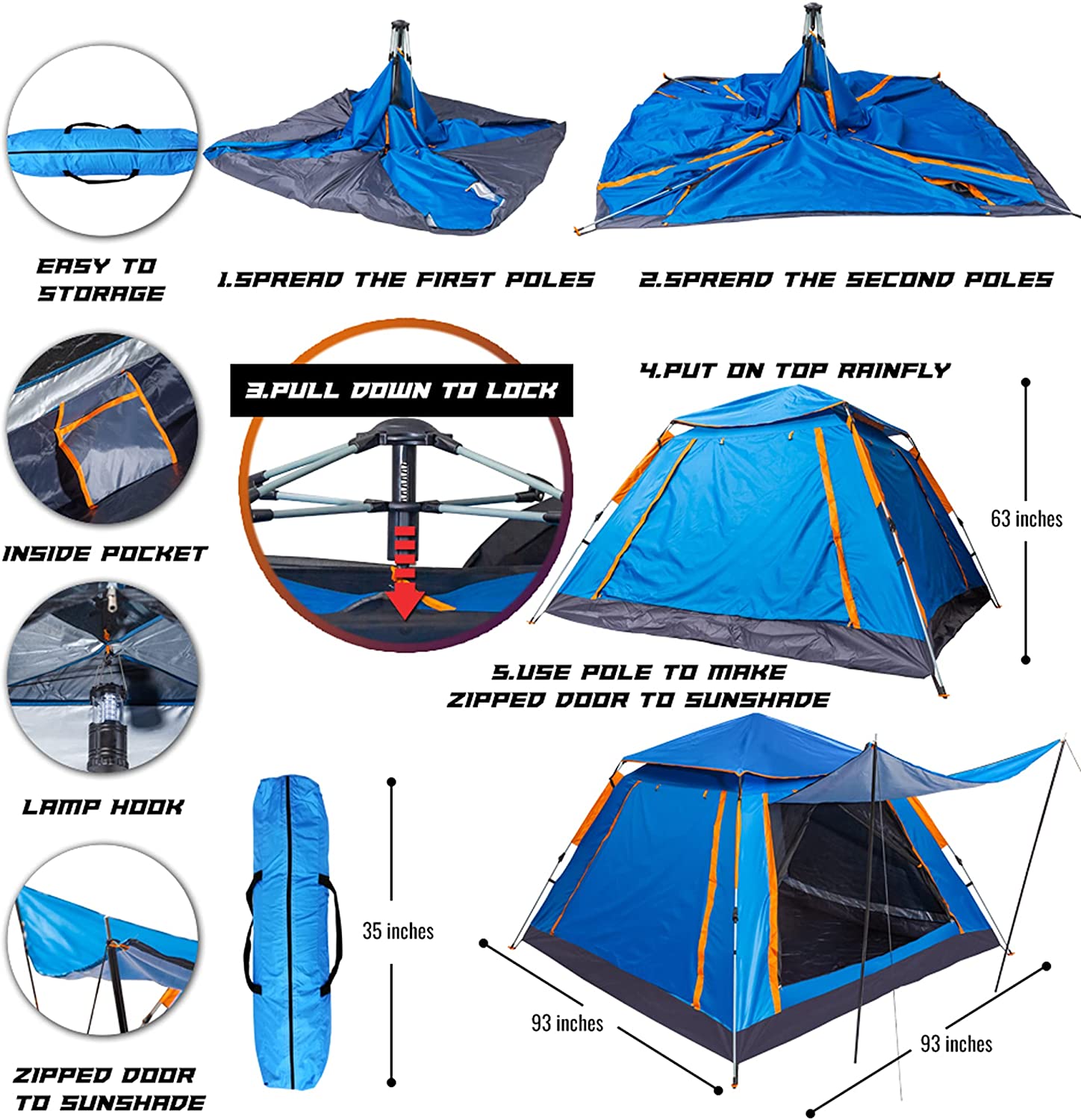 easy to put up tents GlareWheel Instant Pop Up Tent 5 Person Blue