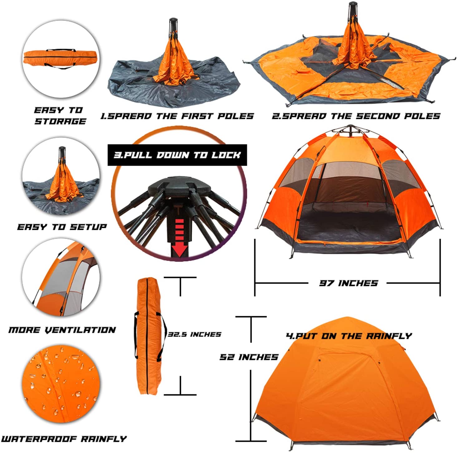 4 season pop up tent GlareWheel Instant Pop Up Tent 4 Person Orange