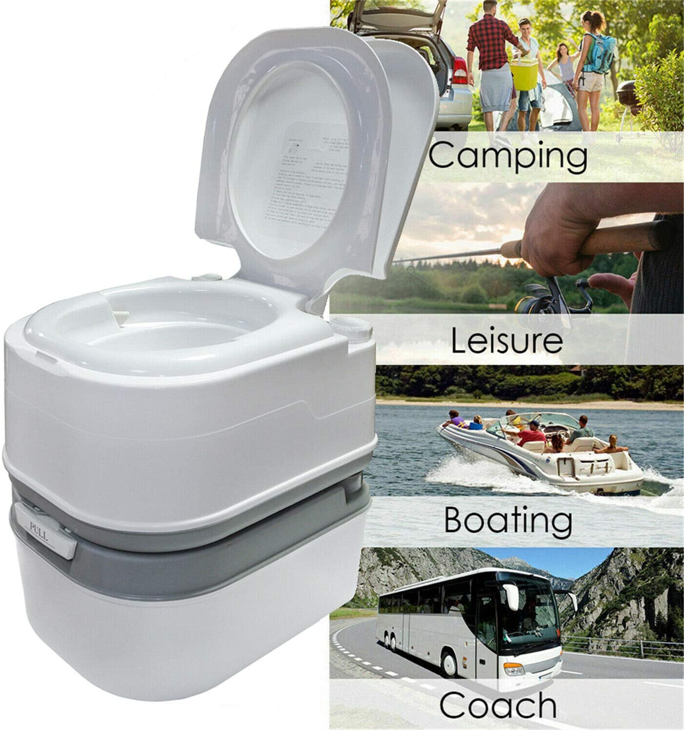 potty camping GlareWheel 6.3 gal Portable Travel Toilet for Camping RV Boating & Other Recreational Activities